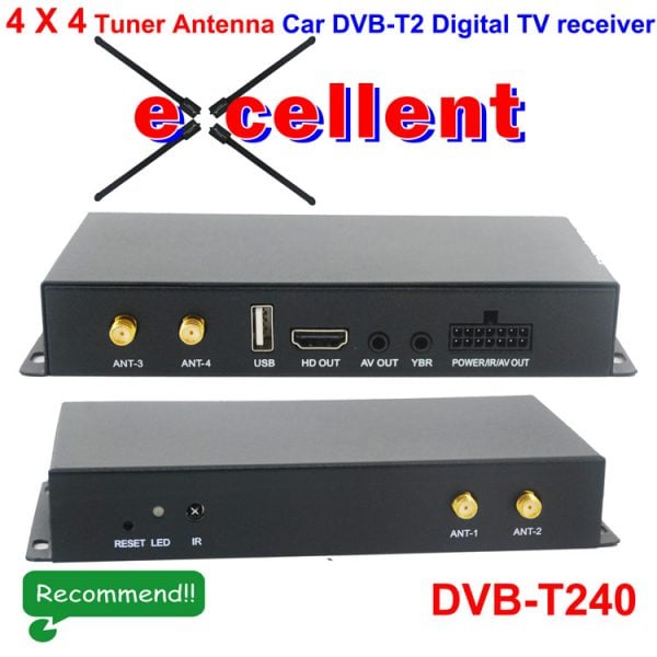 4 Икс 4 DVB-T2 тюнер Siano разнесенная антенна Автомобильный цифровой приемник