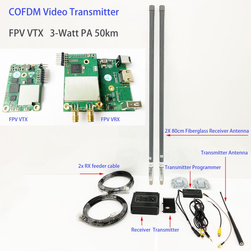 COFDM Video Transmitter FPV VTX 3-watt PA 50km frequency customized
