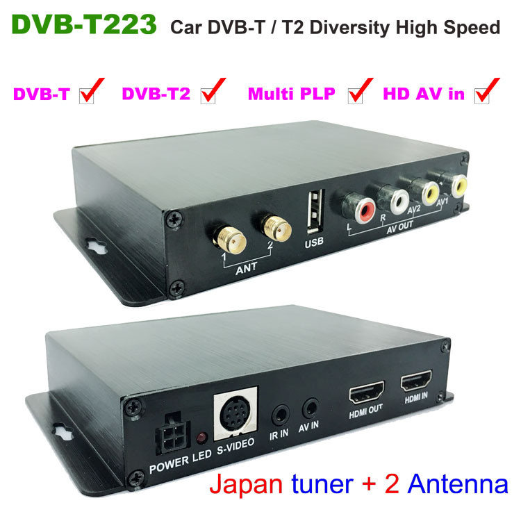 Car DVB-T2 DVB-T Multi PLP Digital TV Receiver 2 Antenna Diversity Dual Aerial H264 MPEG4 HD High Speed FTA STB