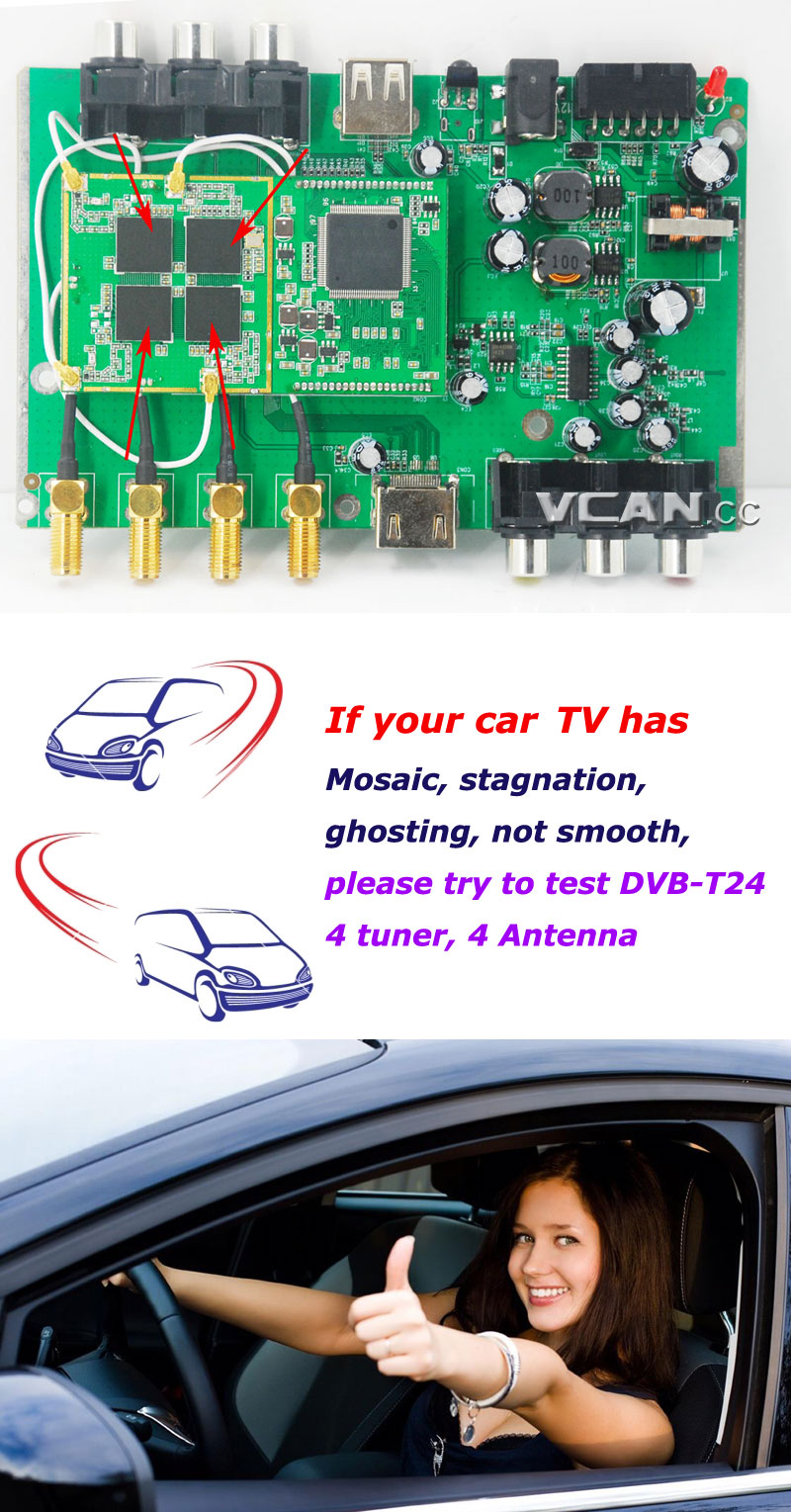 자동차 DVB-T2 4 조율사 4 USB 동영상 플레이어 HDMI 출력 HDTV DVB-T24를 갖춘 고속 자동 모바일 용 안테나 디지털 TV 수신기 - 영상 9