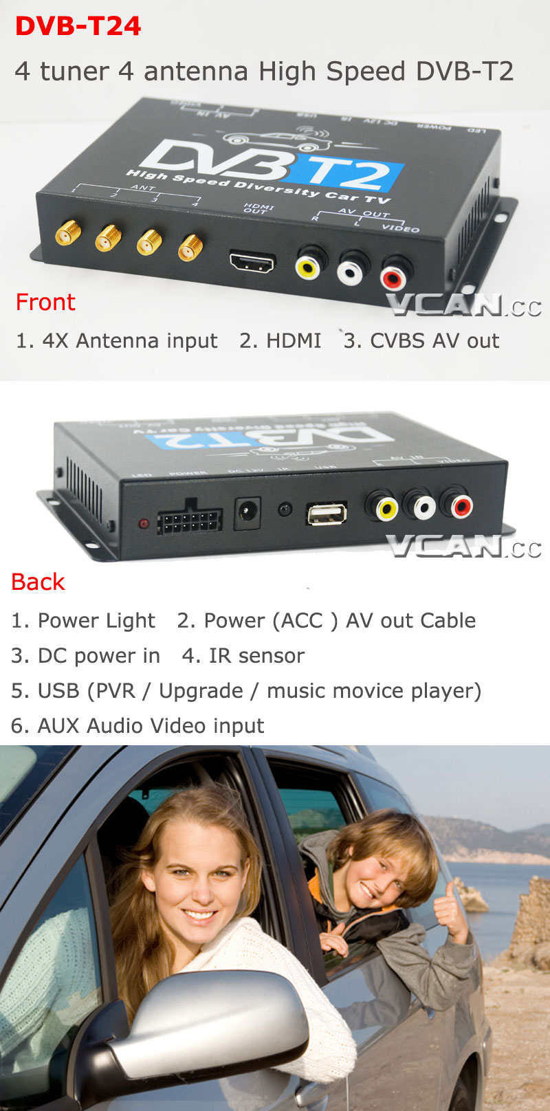 자동차 DVB-T2 TV 수신기 4 조율사 4 안테나 USB HDMI HDTV 러시아 고속