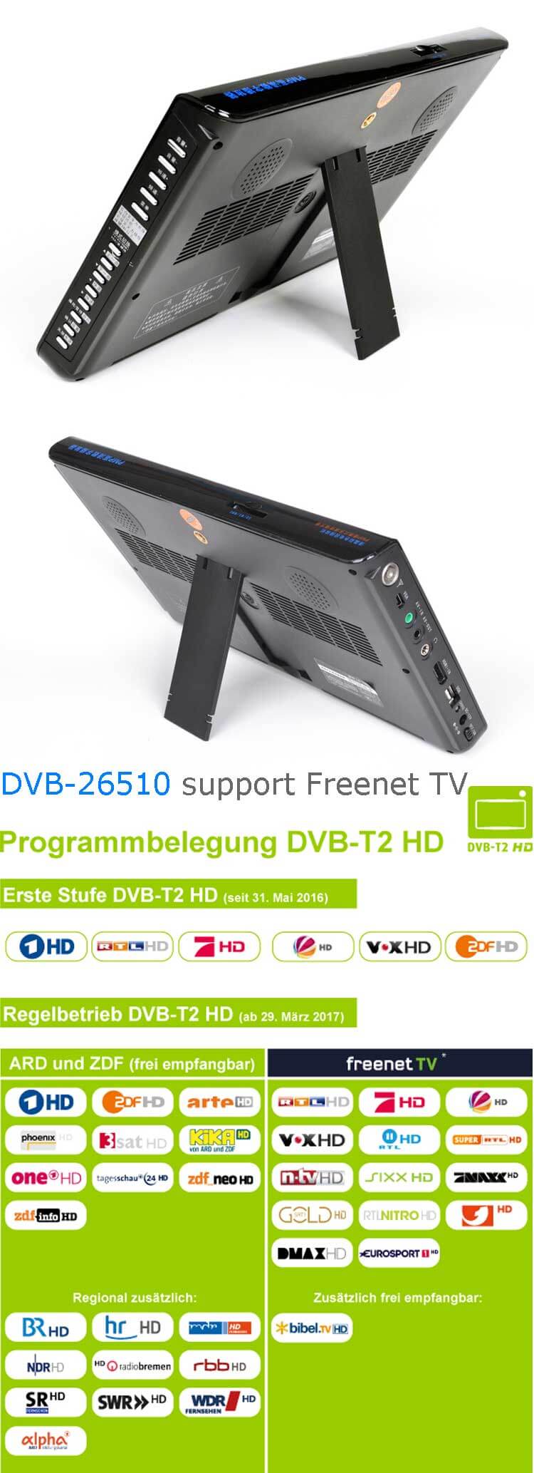 10 DVB-T2 H265 HEVC AC3解码器便携式电视PVR多媒体播放器模拟厨房卧室汽车DVB-T26510 - 图片 2