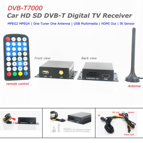 واحد موالف واحد هوائي سيارة DVB-T استقبال التلفزيون MPEG4 DVB-T7000