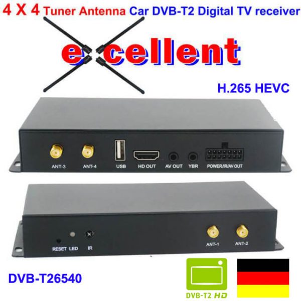ドイツ車DVB-T2 H265 4 チューナー 4 ダイバーシティアンテナモバイル高速デジタル受信機