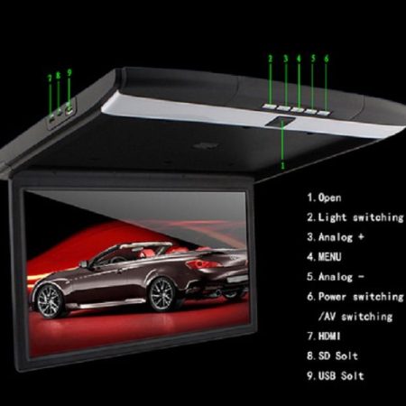17.3MP5 HDMI USB SD Vcan329가 장착된 인치 고화질 화면 자동차 플립 다운 지붕 마운트 LCD 모니터