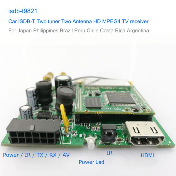 Alternatiewe siening van Motor ISDB-T Twee-ontvanger Twee Antenna HD MPEG4 TV-ontvanger vir Brasilië Peru Chili Costa Rica
