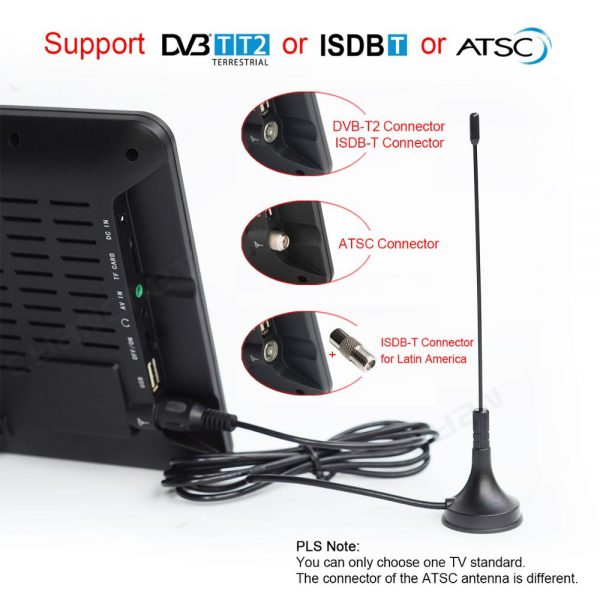 عرض بديل 9 بوصة ISDB-T TV TDT رقمي وتناظري صغير لتلفزيون السيارة الصغيرة يدعم USB TF PVR MP4 H.265 AC3 DTV900