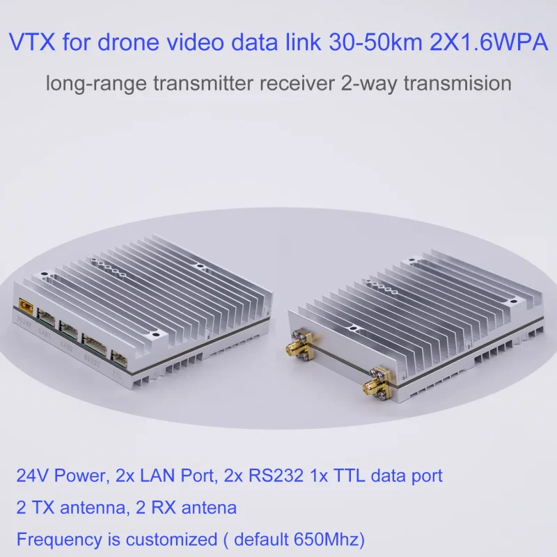 VTX para receptor transmisor de largo alcance de enlace de datos de vídeo de drones 30-50 km 2X1.6WPA