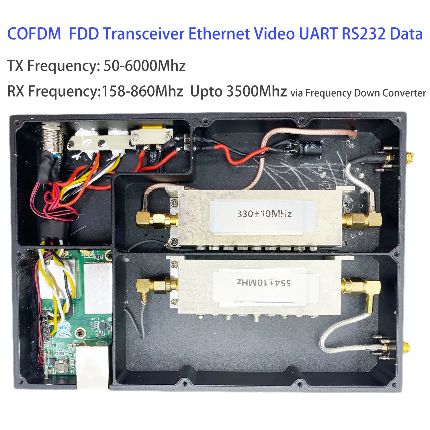 COFDM FDD transiiver Etherneti video UART RS232 andmed